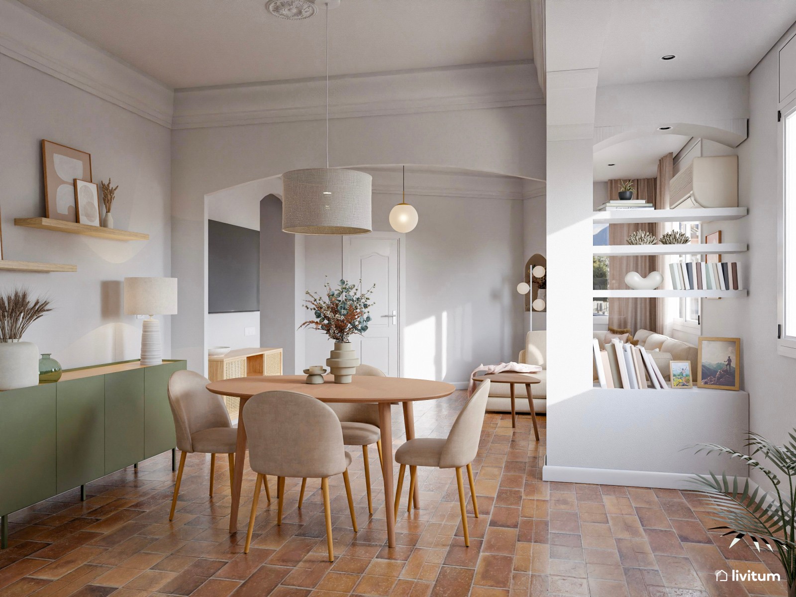 Salón comedor moderno en espacio con arquitectura singular