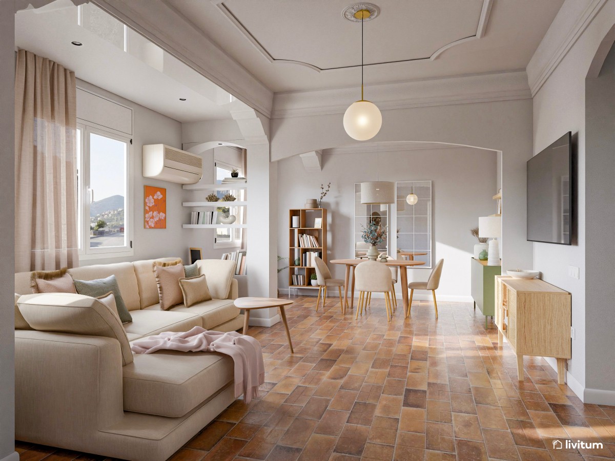 Salón comedor moderno en espacio con arquitectura singular