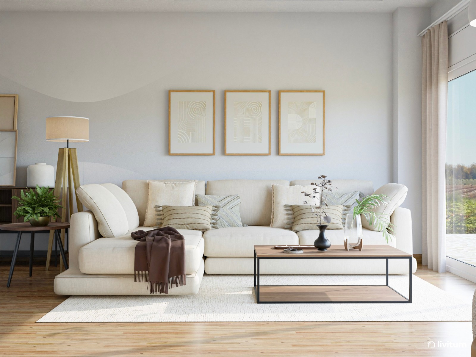 Salón comedor moderno en tonos sobrios y elegantes con muebles de madera oscura