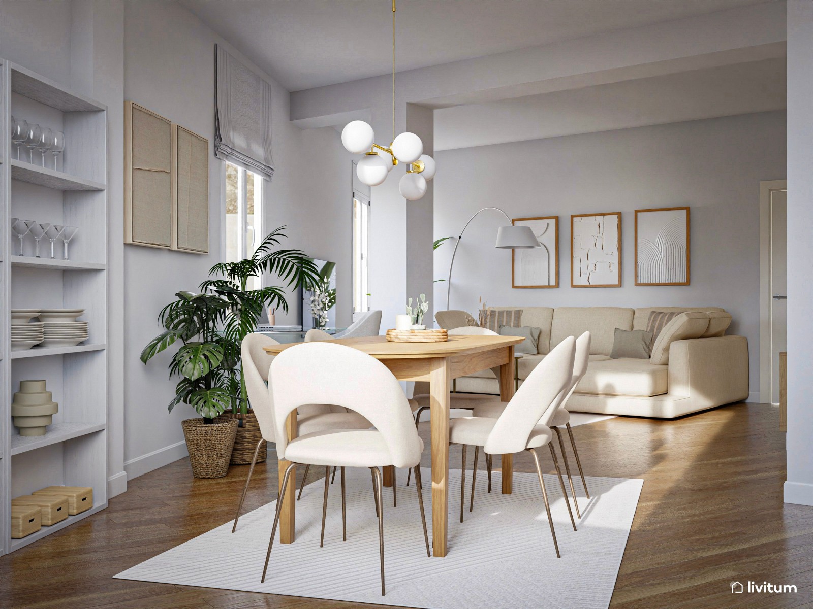 Salón comedor moderno lleno de luz y comodidad
