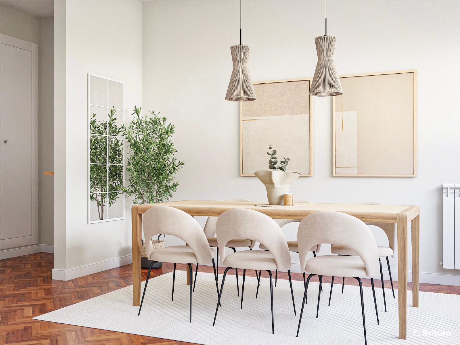 Salón comedor moderno total white con muebles elegantes