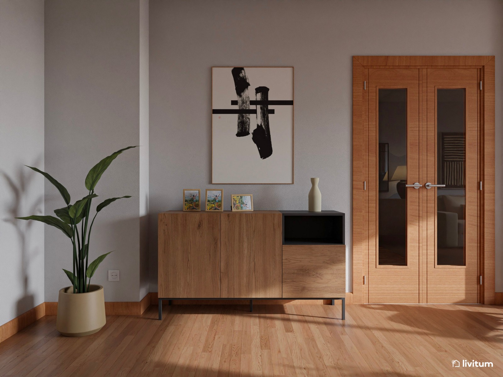 Salón comedor moderno y elegante con pequeña zona de juegos