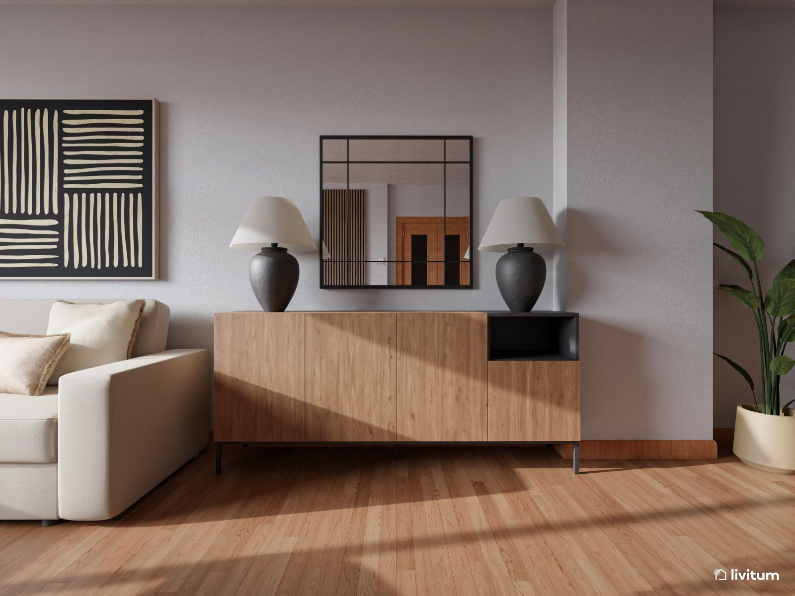 Salón comedor moderno y elegante con pequeña zona de juegos