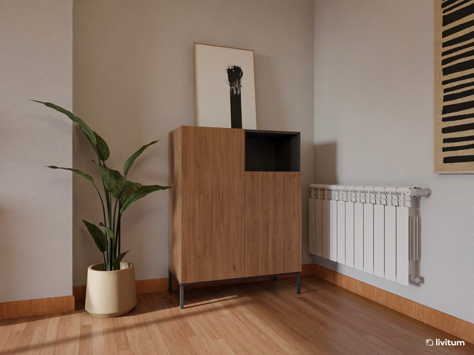 Salón comedor moderno y elegante con pequeña zona de juegos