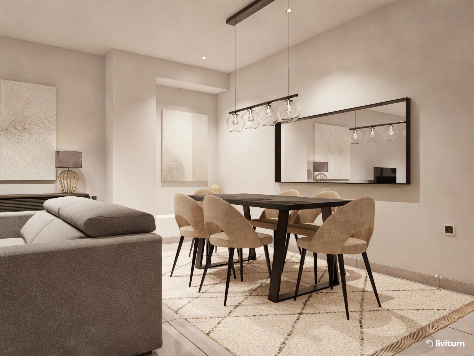 Salón comedor moderno y minimalista 