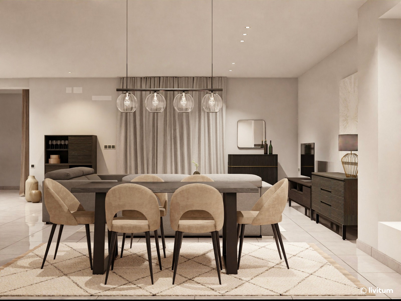 Salón comedor moderno y minimalista 