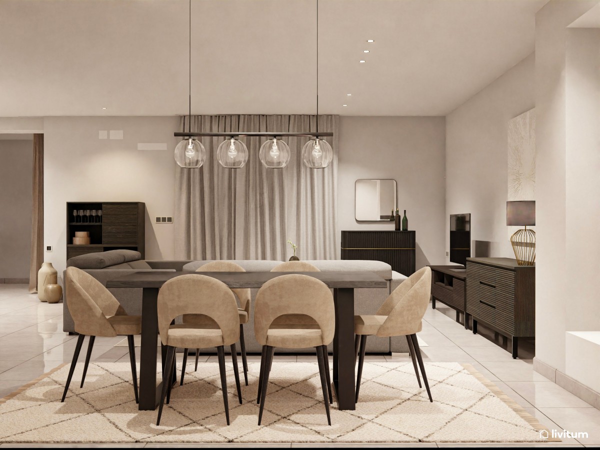 Salón comedor moderno y minimalista
