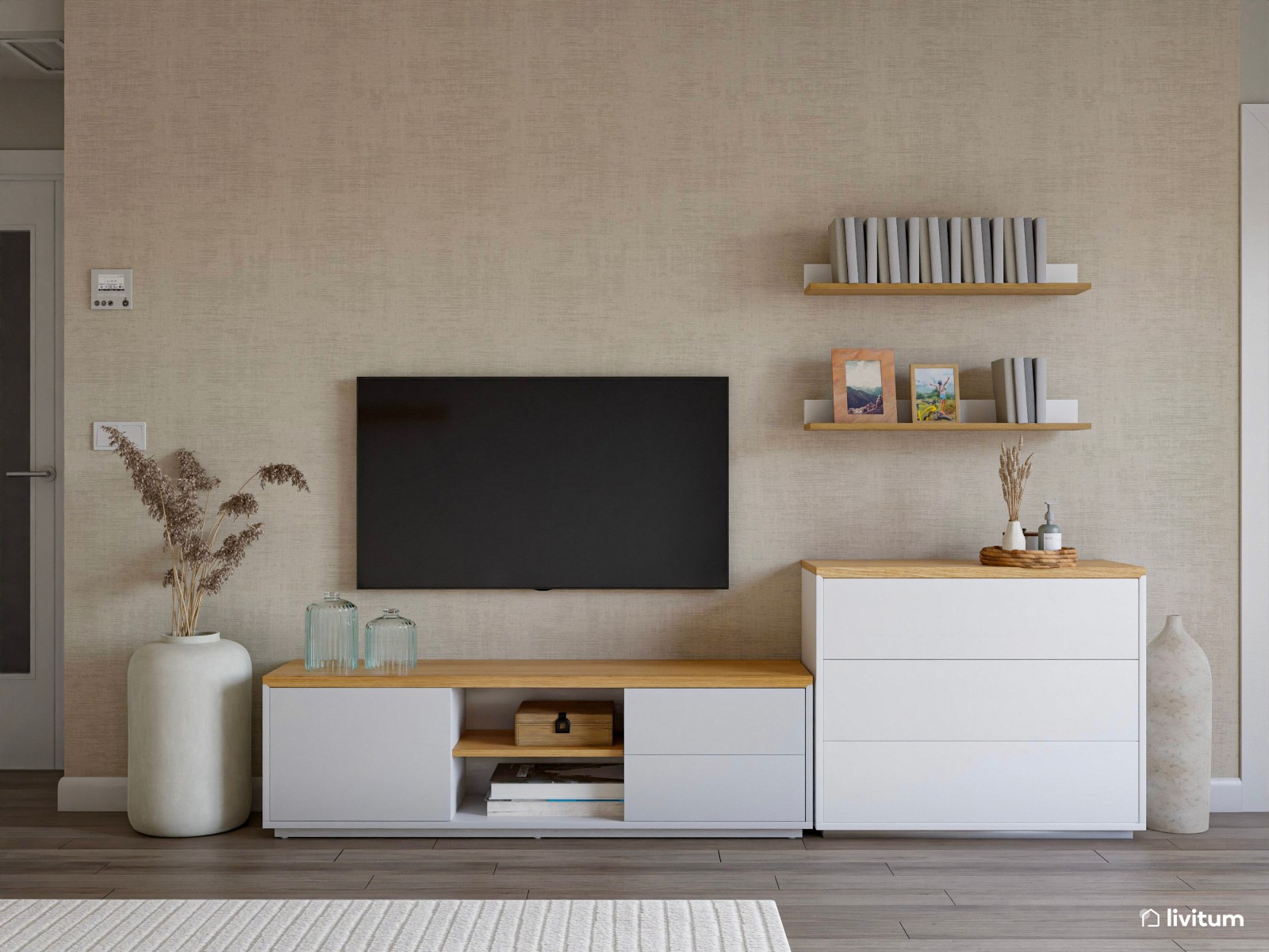 Salón comedor muy acogedor con decoración natural