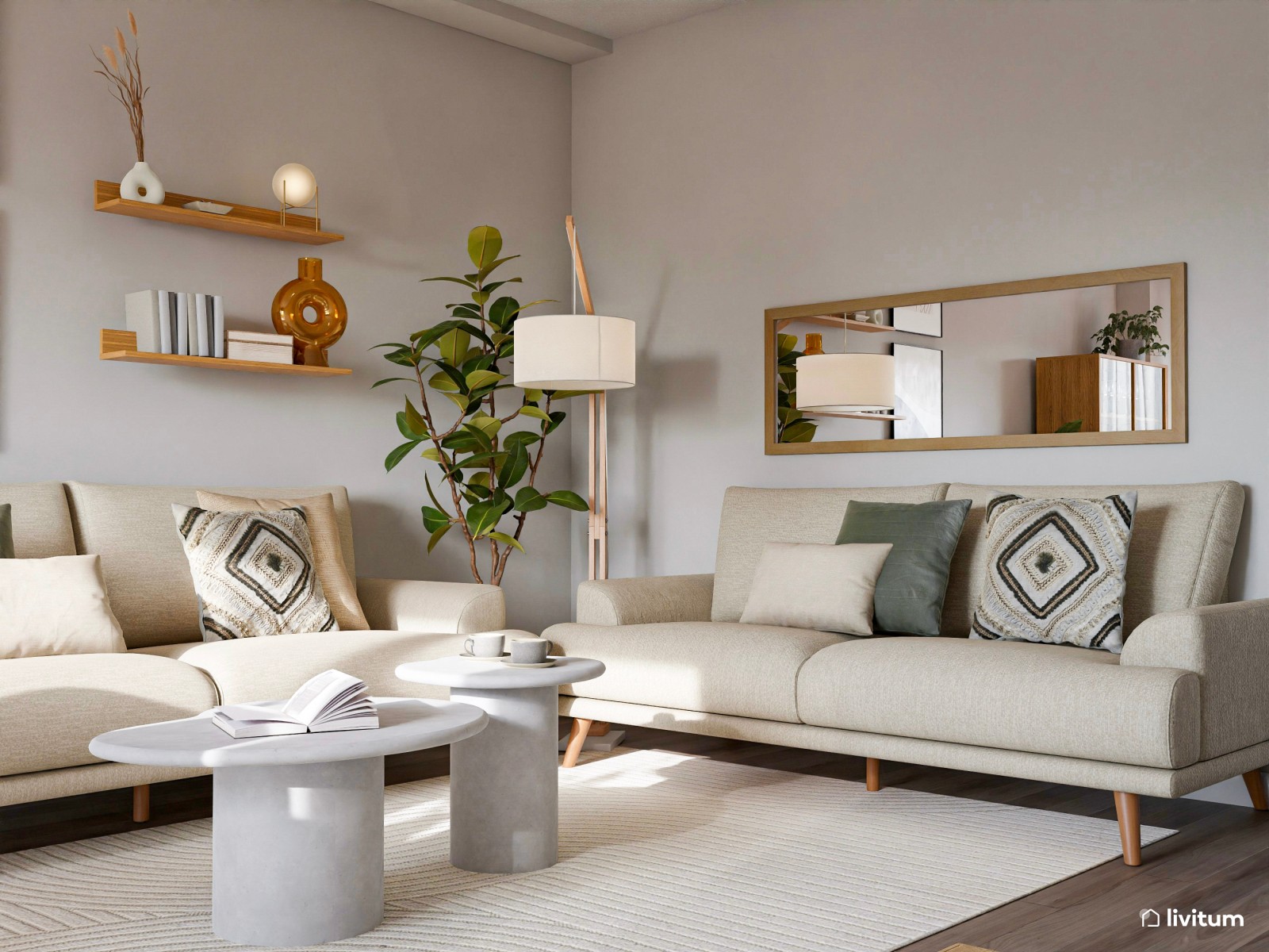 Salón comedor muy acogedor con decoración natural