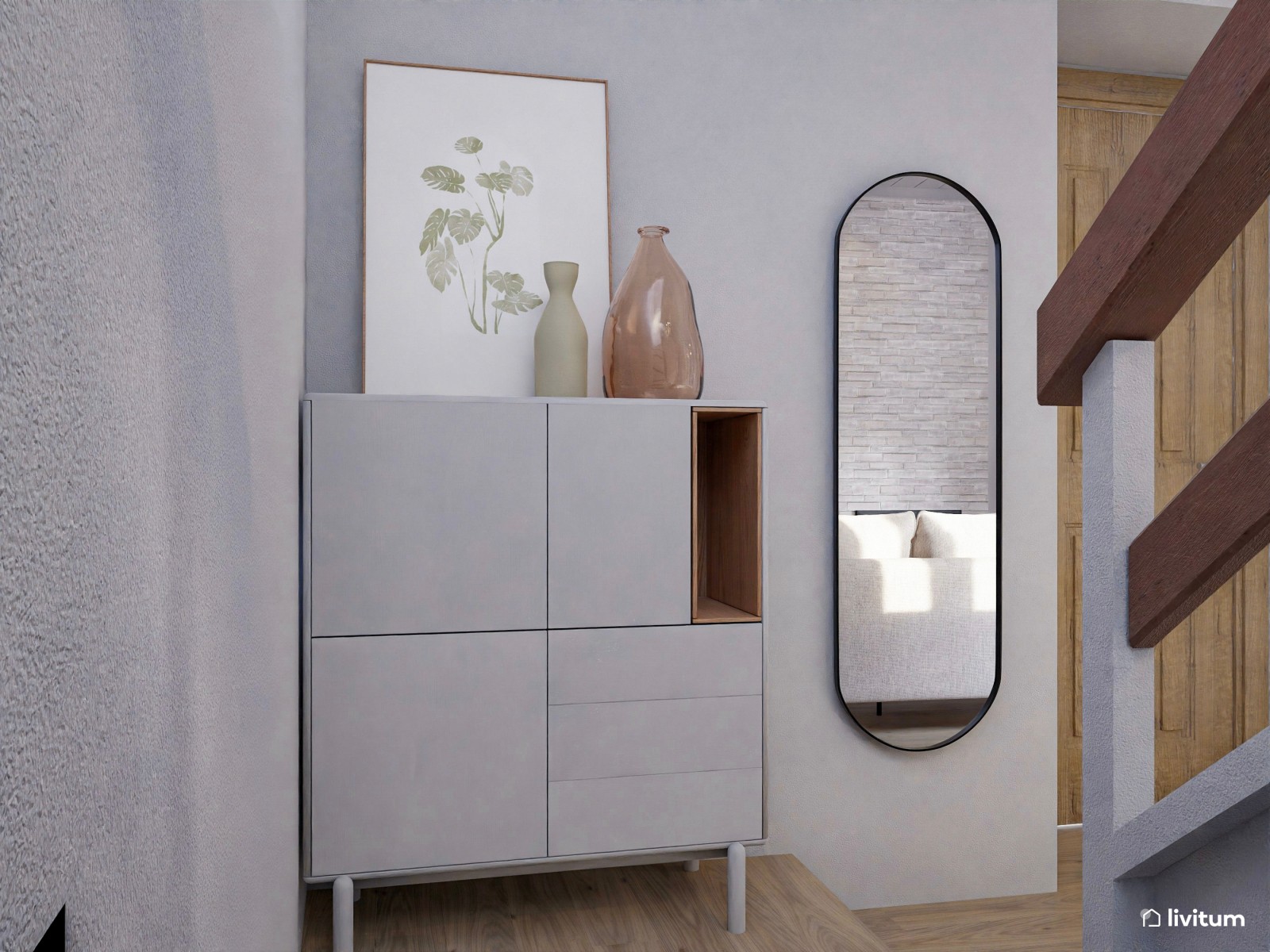 Salón comedor muy pequeño coqueto, cálido y decorado en tonos claros