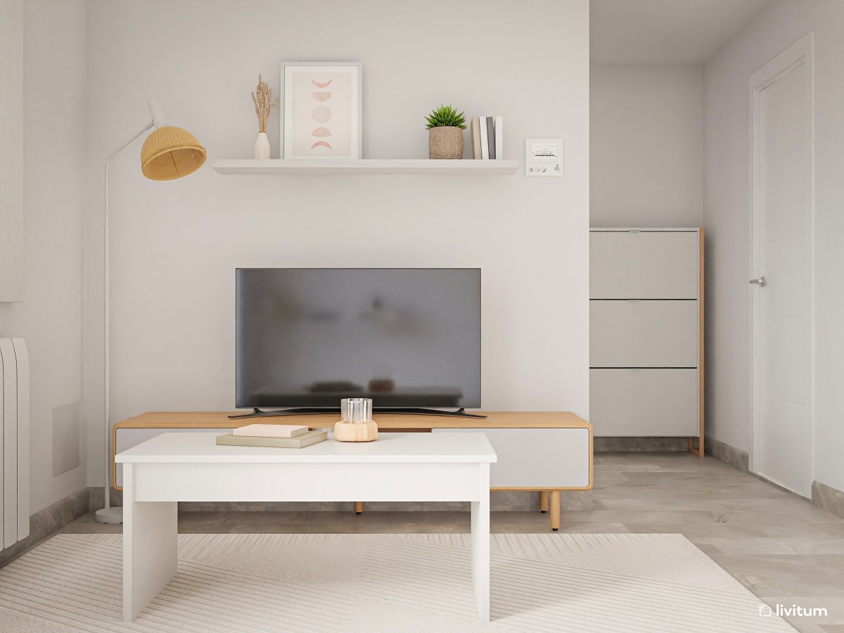 Salón comedor nórdico con sofá cama - Livitum.com