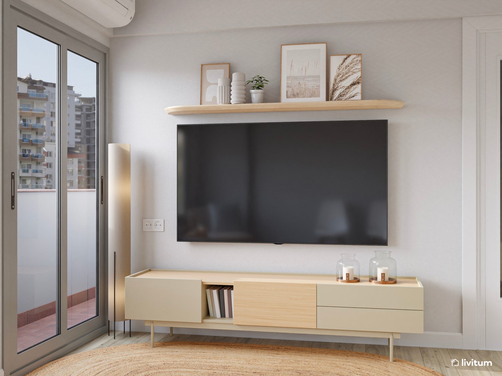 Salón comedor nórdico y moderno con luz natural 