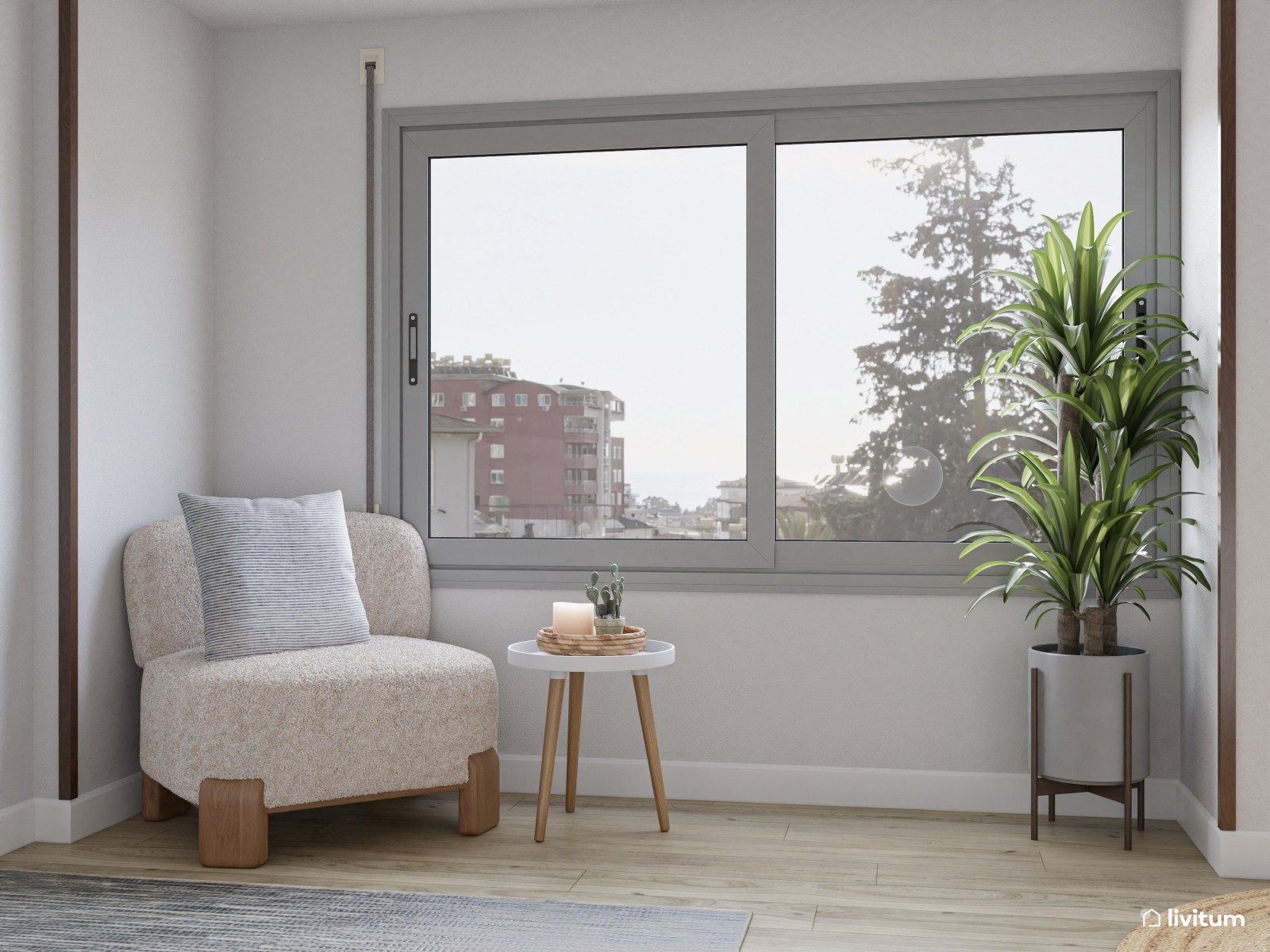 Salón comedor nórdico y moderno con luz natural 