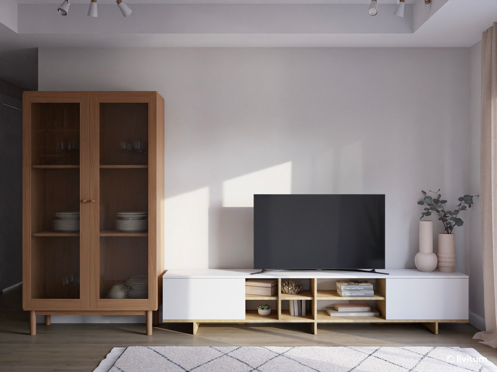 Salón comedor pequeño de 21 m² de estilo nórdico con cocina abierta