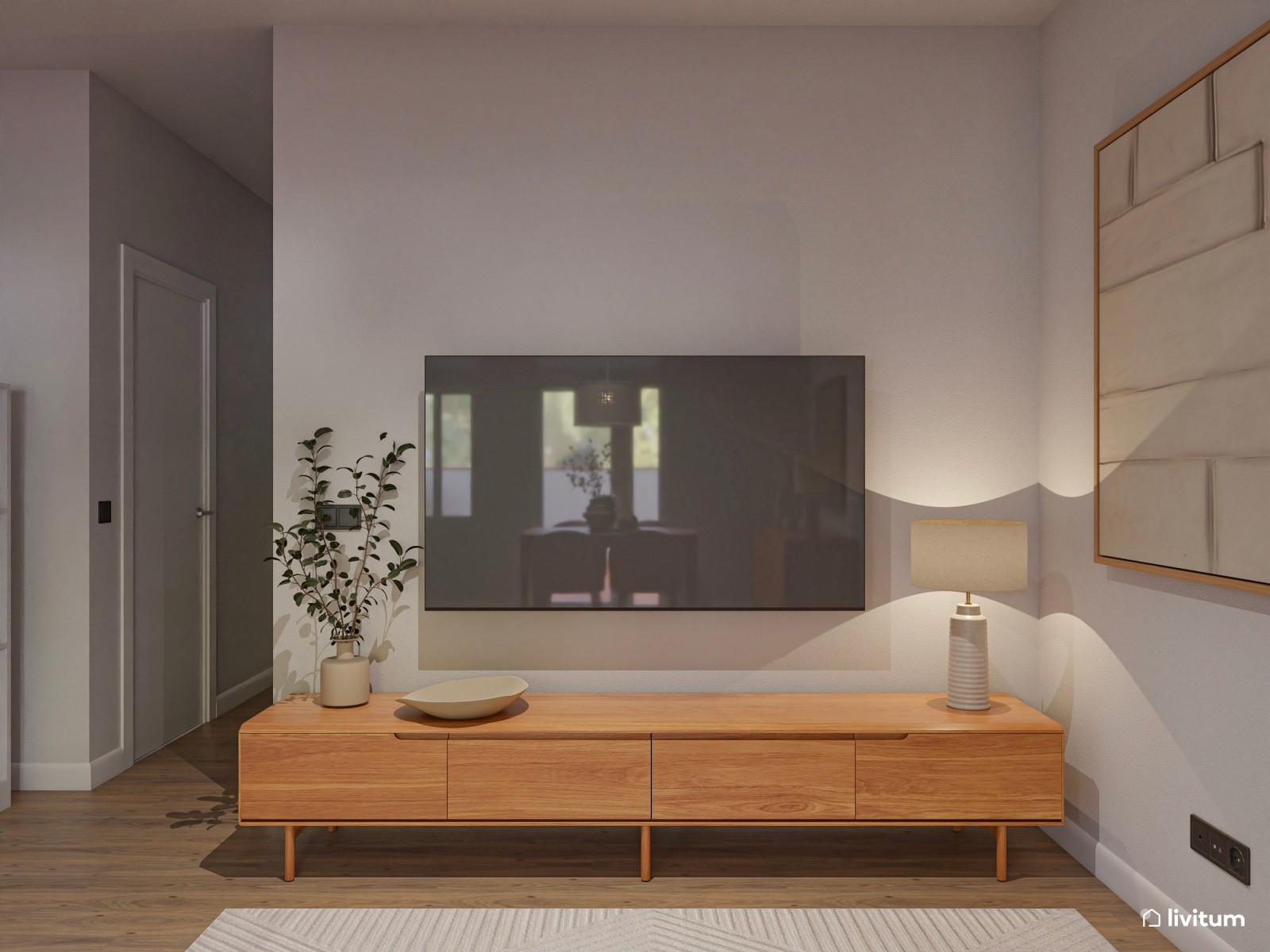 Salón comedor pequeño de estilo nórdico con cocina abierta