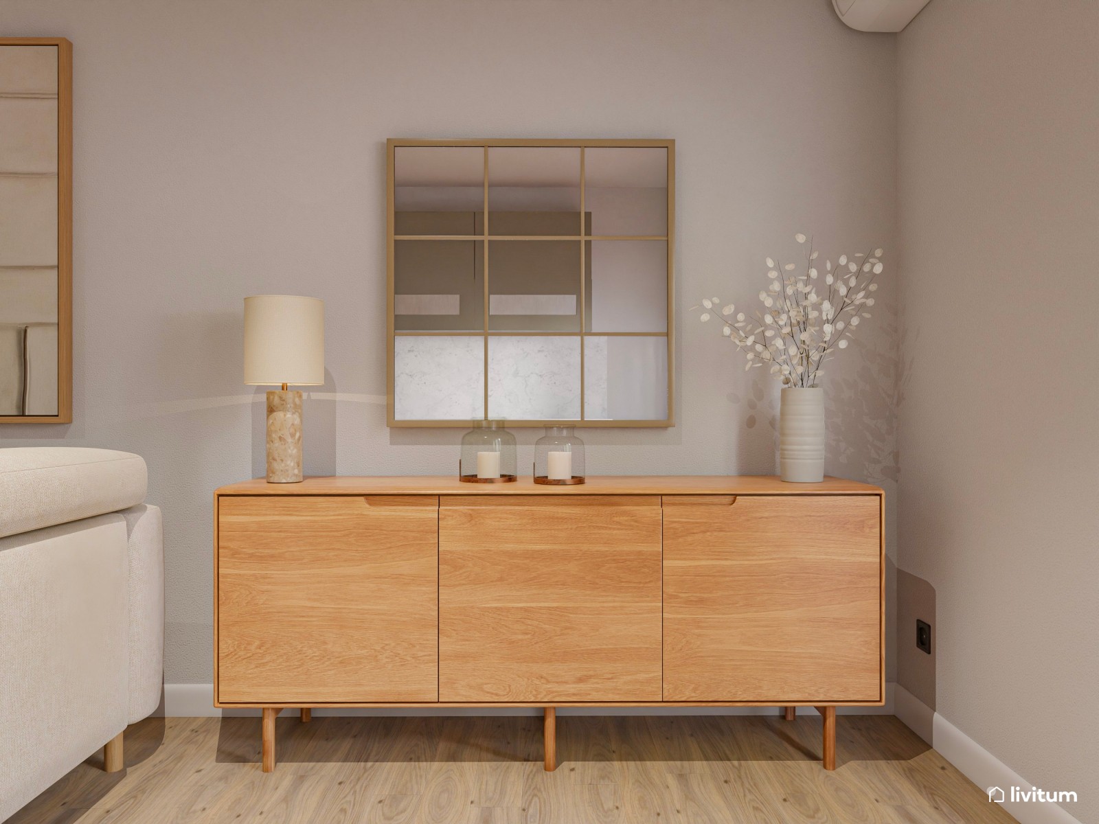 Salón comedor pequeño de estilo nórdico con cocina abierta