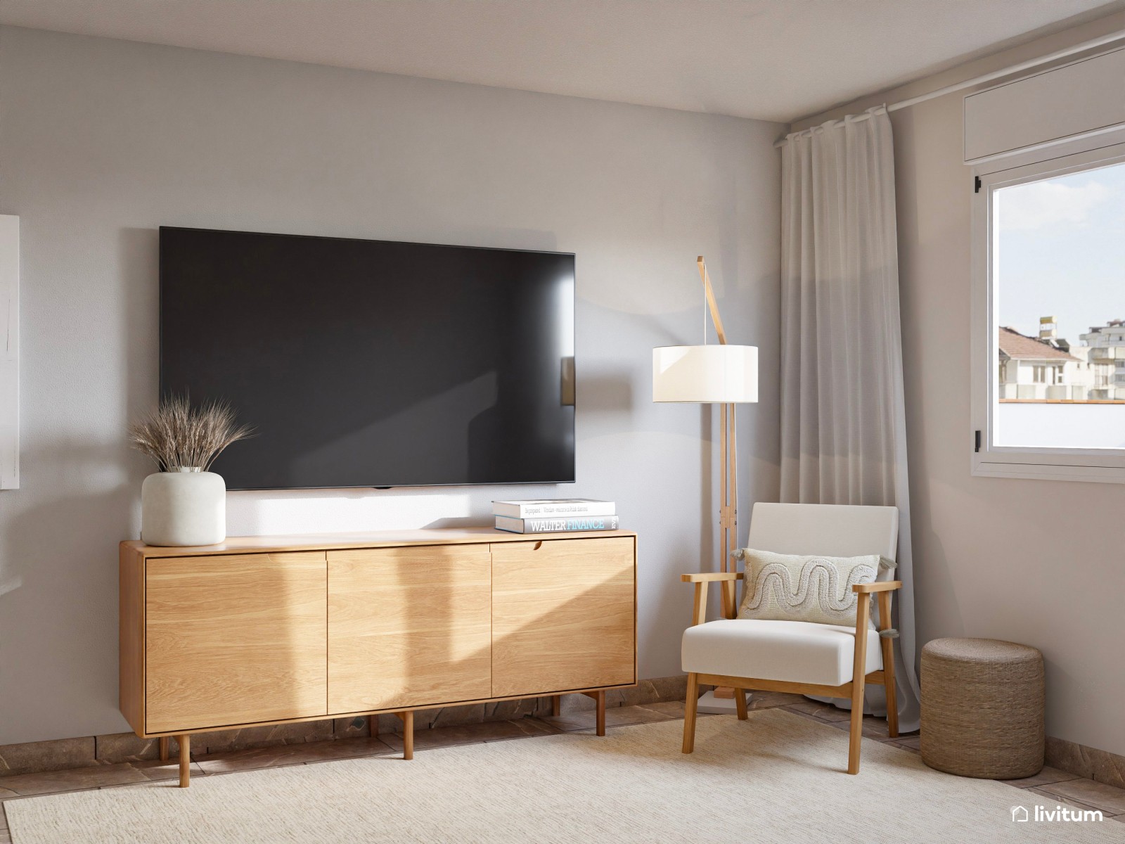 Salón comedor pequeño, moderno y elegante de 19 m² 