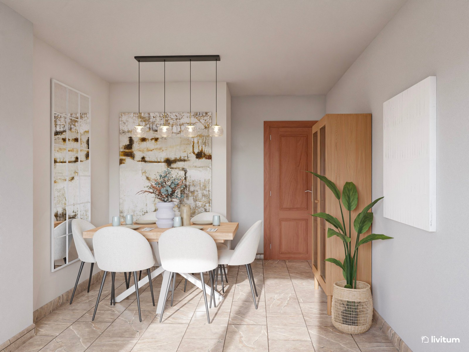 Salón comedor pequeño, moderno y elegante de 19 m² 