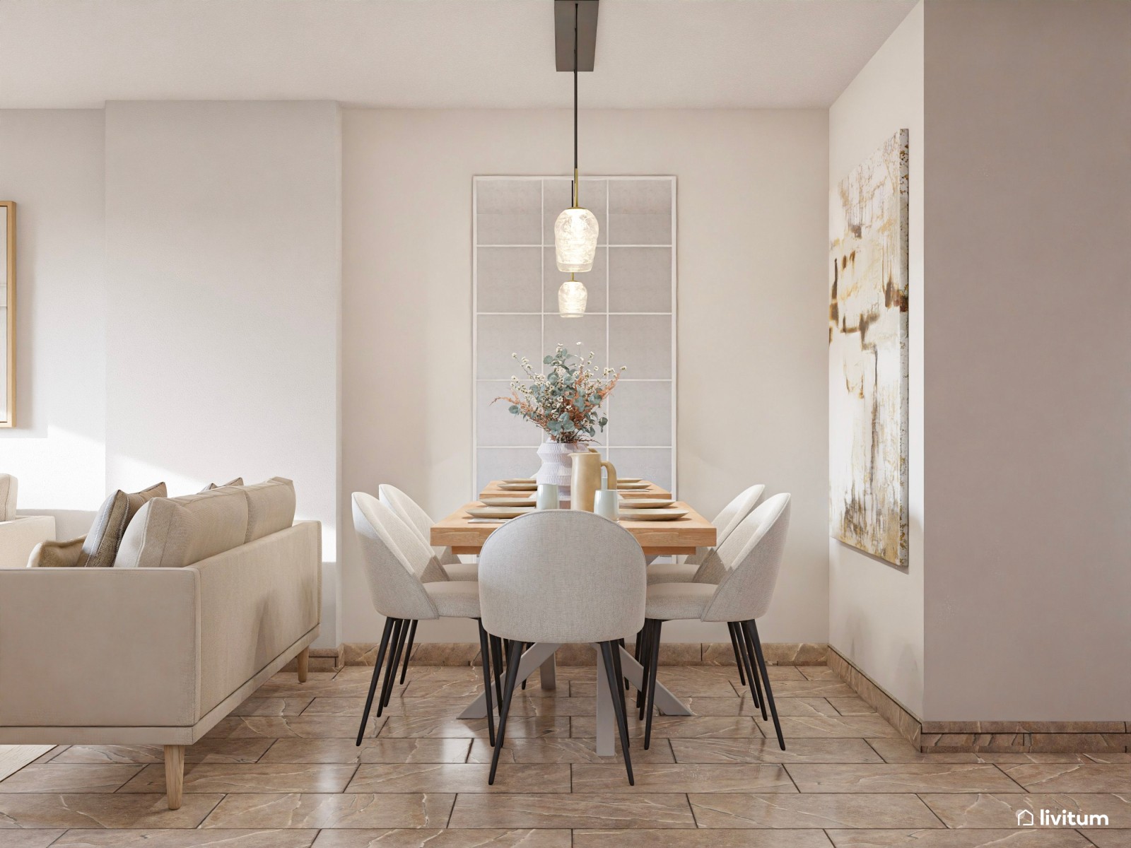 Salón comedor pequeño, moderno y elegante de 19 m² 