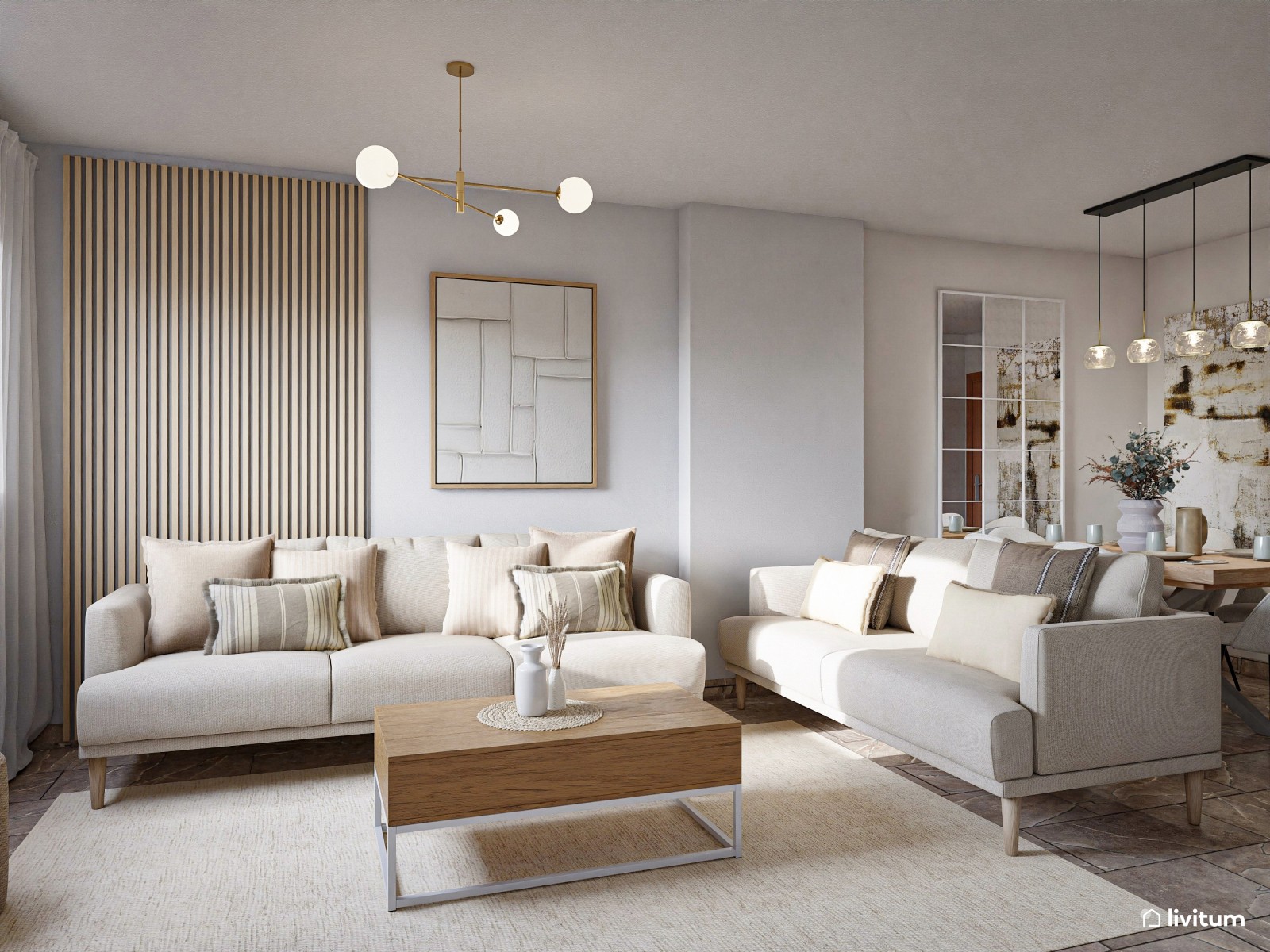 Salón comedor pequeño, moderno y elegante de 19 m² 
