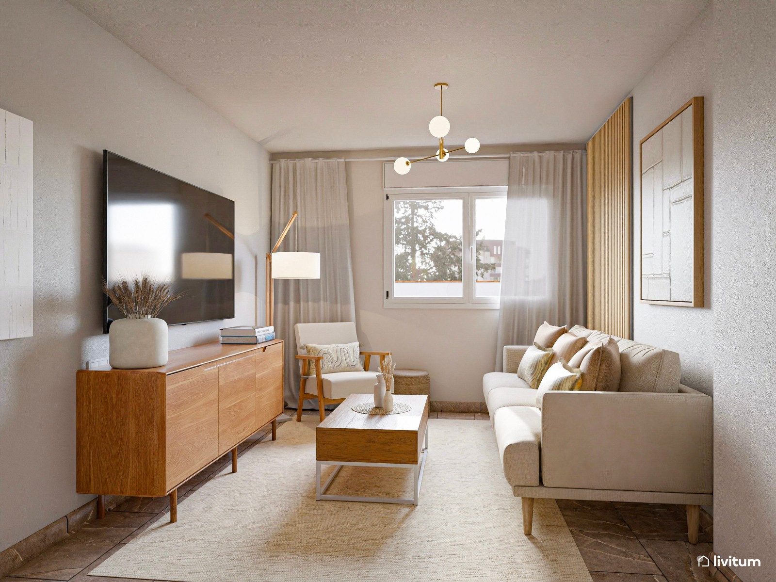 Salón comedor pequeño, moderno y elegante de 19 m² 