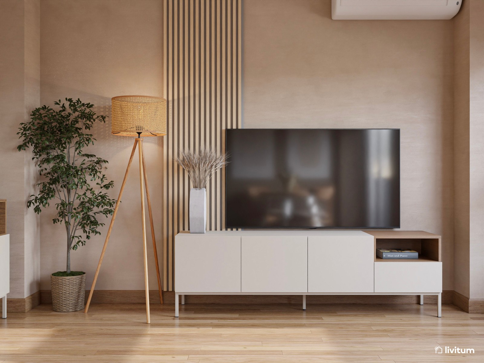 Salón comedor pequeño, nórdico y en  tonos tierra 