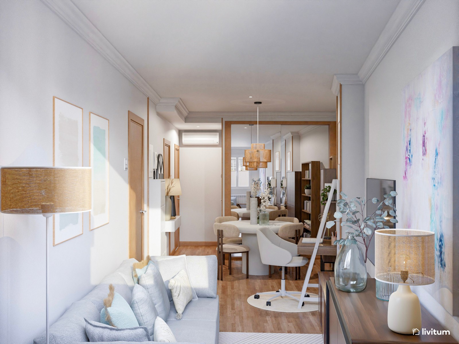 Salón comedor pequeño y en forma de triángulo
