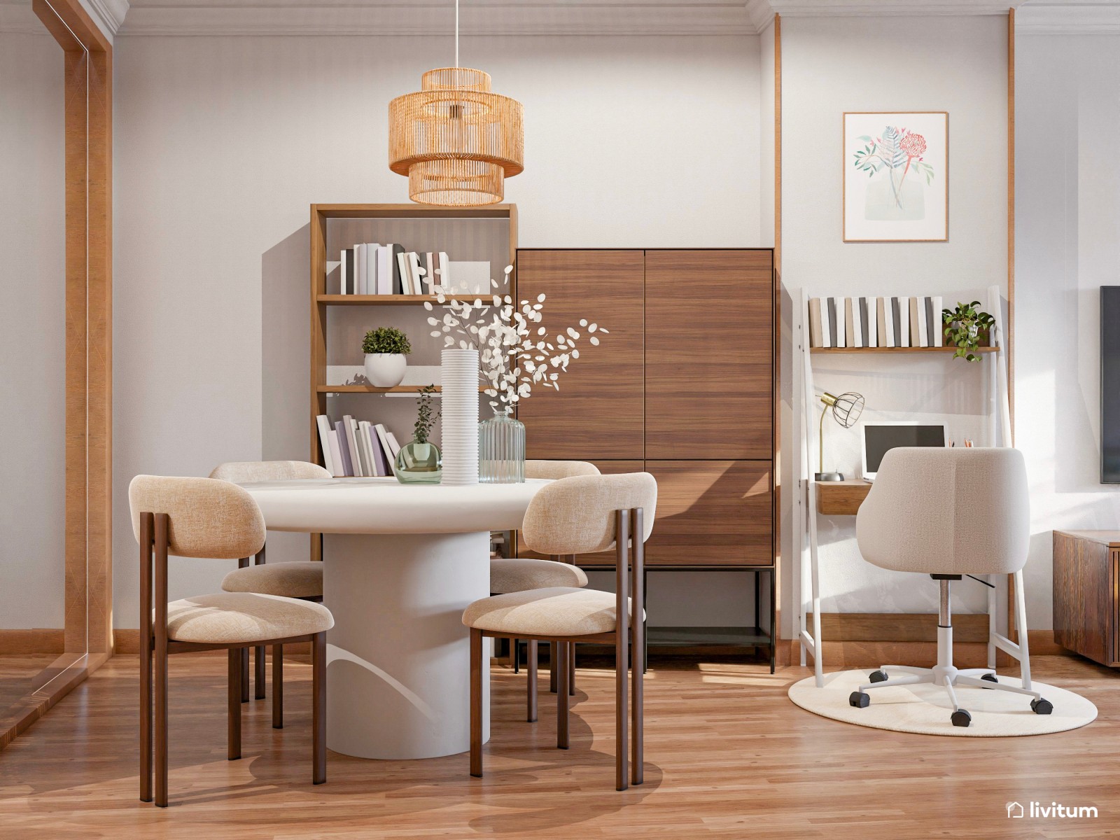 Salón comedor pequeño y en forma de triángulo
