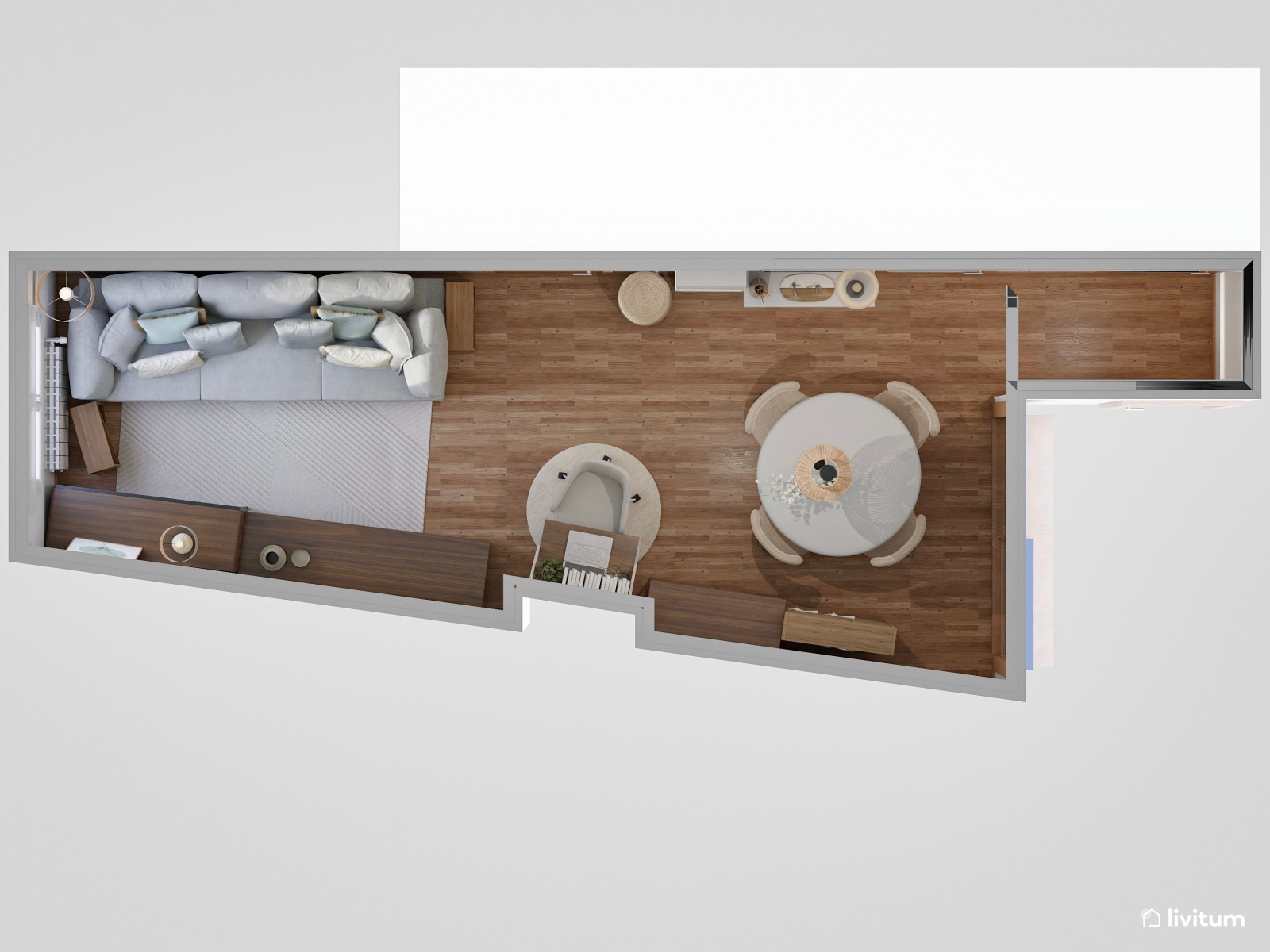 Salón comedor pequeño y en forma de triángulo