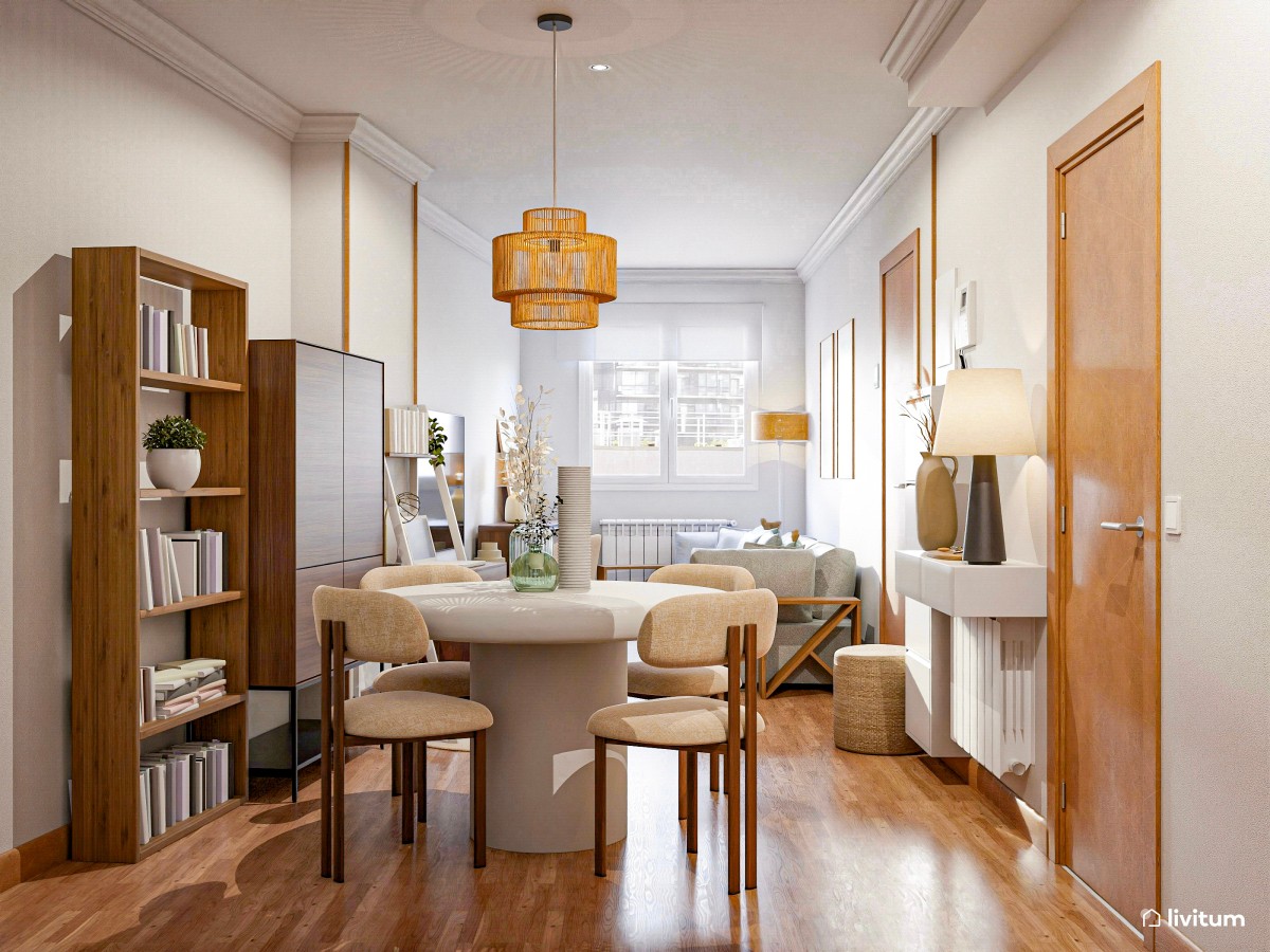 Salón comedor pequeño y en forma de triángulo