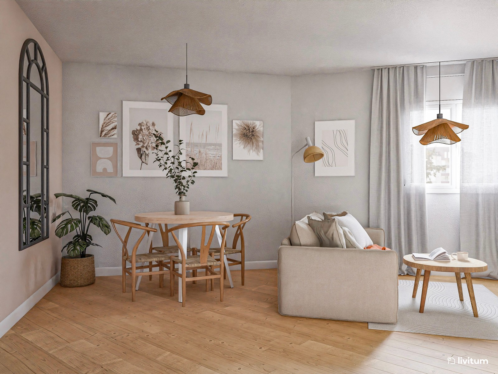  Salón comedor pequeño y moderno decorado con texturas