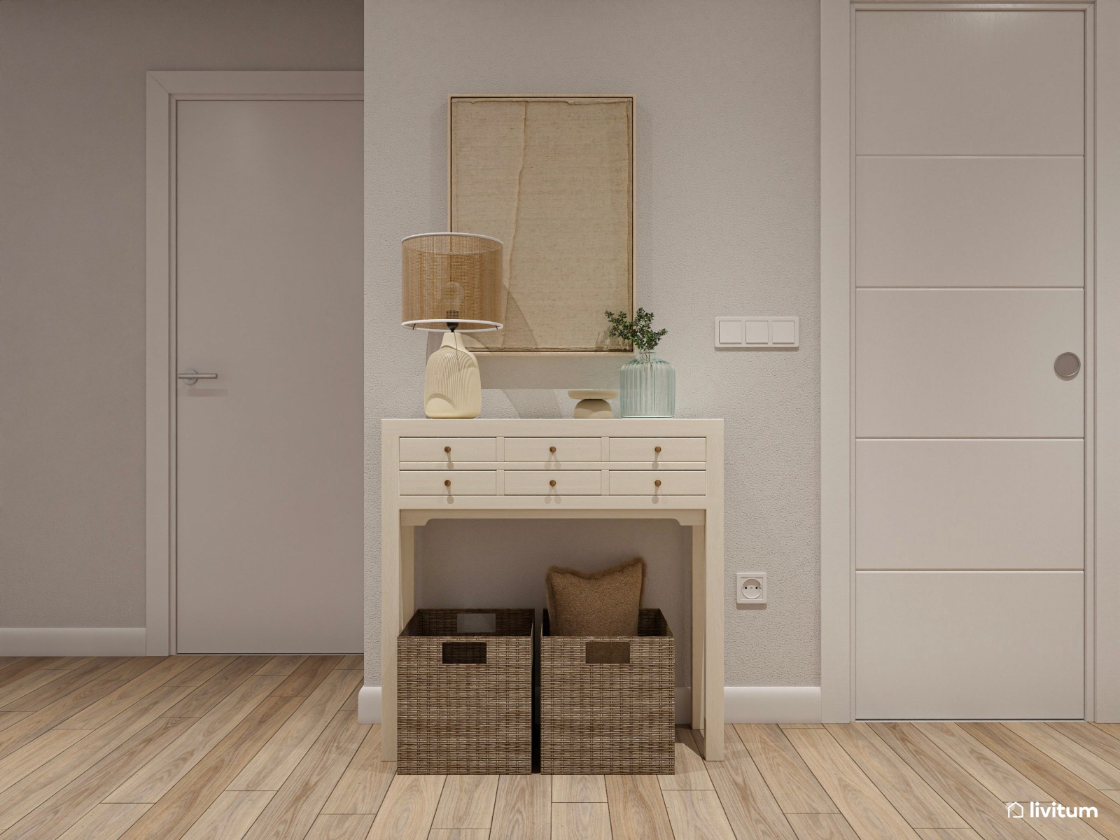 Salón comedor rectangular de estilo nórdico con detalles en negro