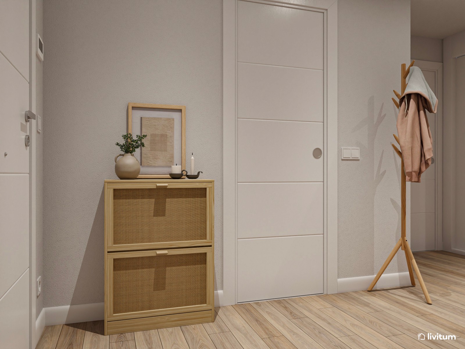 Salón comedor rectangular de estilo nórdico con detalles en negro