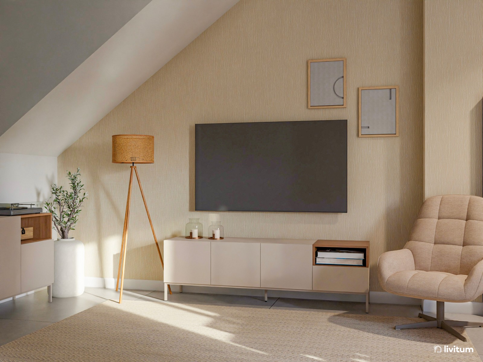 Salón comedor rústico con toques bohemios y mesa de centro de varillas