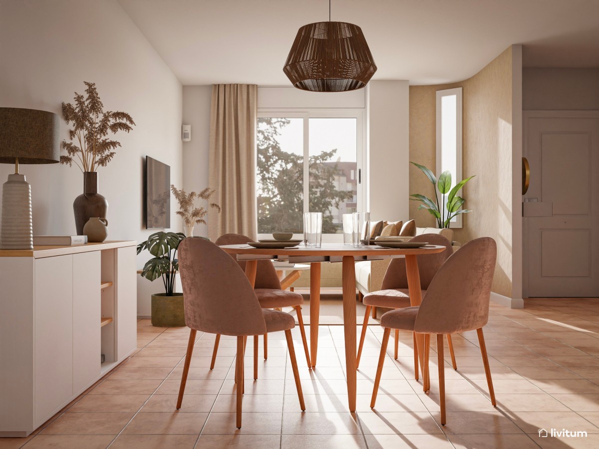 Salón comedor rústico con toques nórdicos - Livitum.com