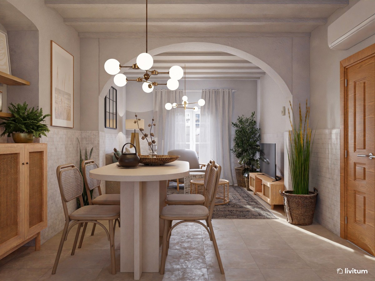 Salón comedor rústico separado con una preciosa arcada - Livitum.com