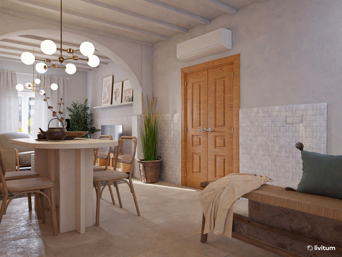 Salón comedor rústico separado con una preciosa arcada - Livitum.com