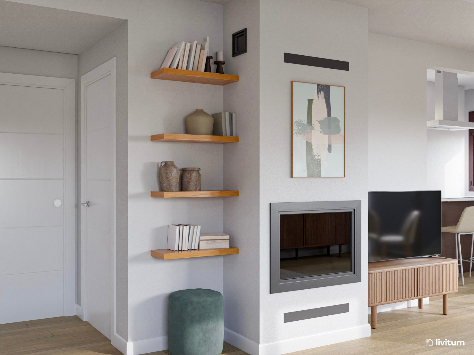 Salón comedor rústico y alargado con vistas al jardín 