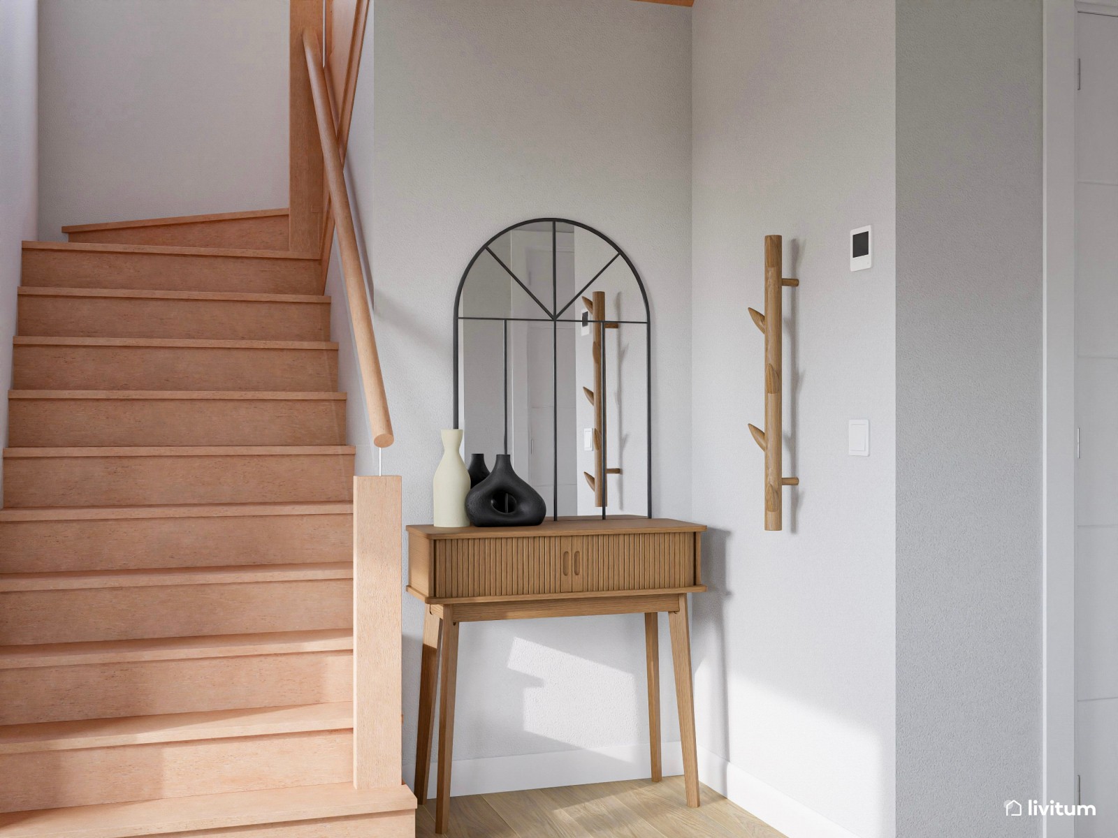 Salón comedor rústico y alargado con vistas al jardín 