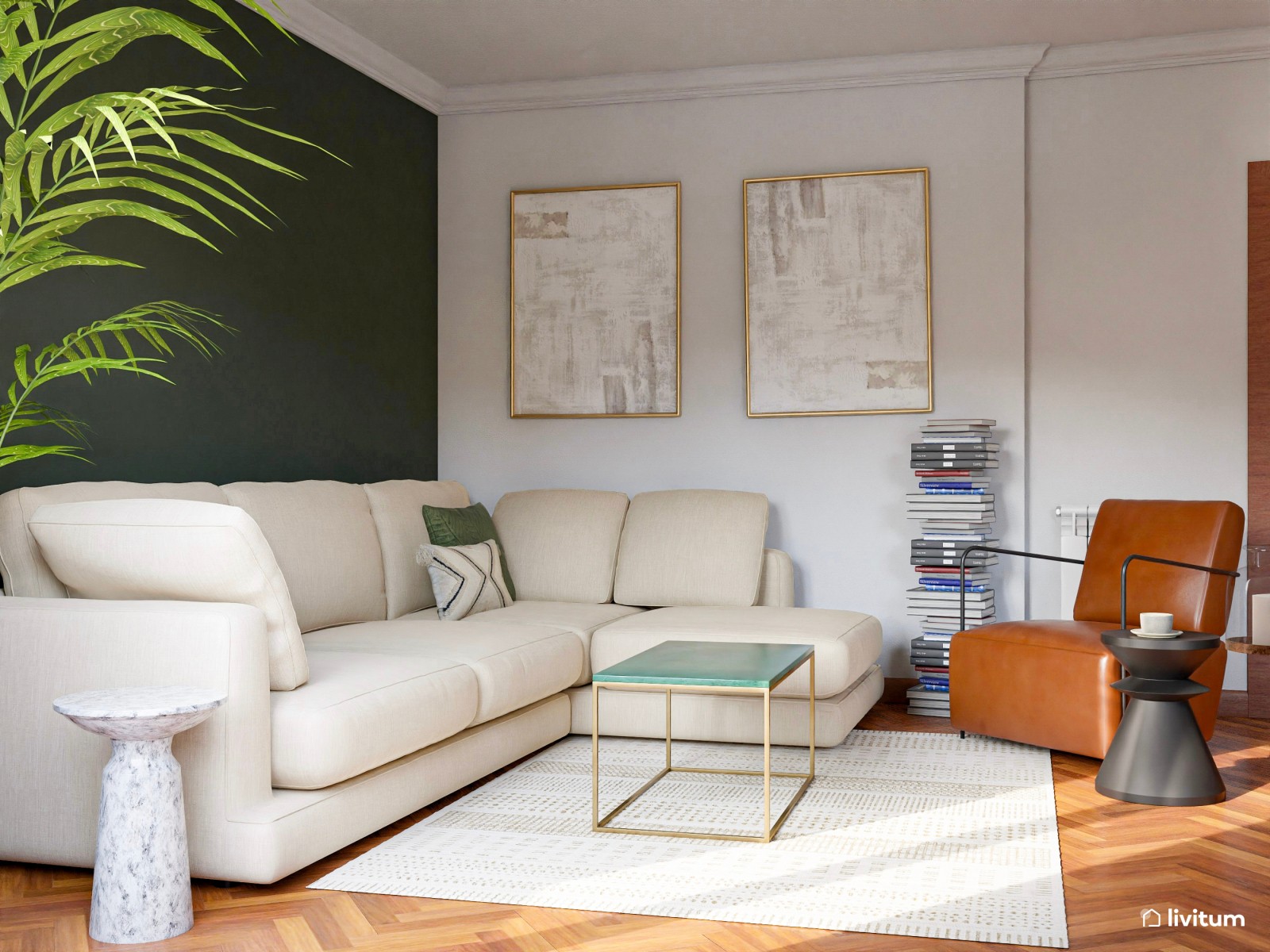Salón comedor sofisticado con el verde como protagonista