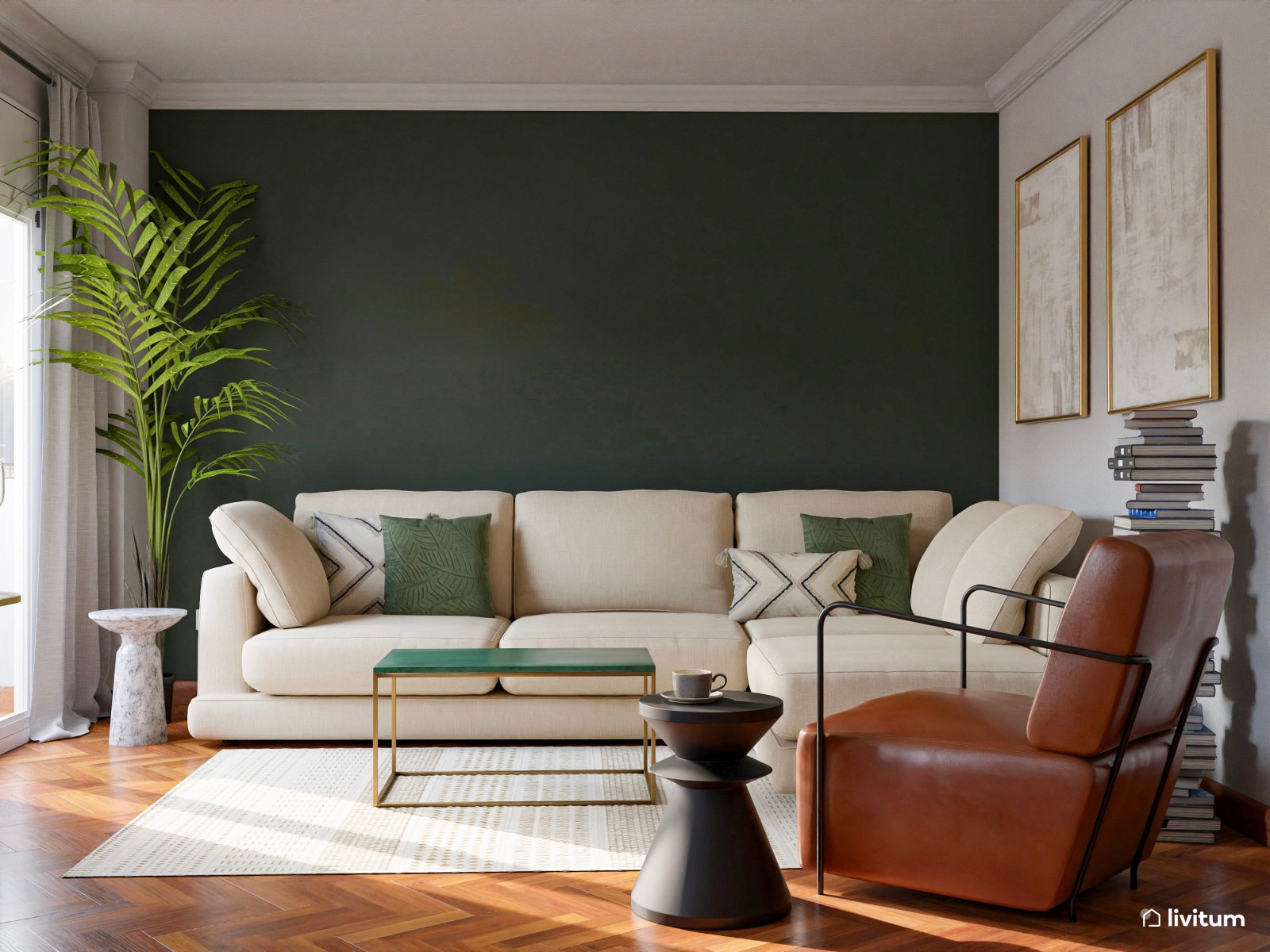 Salón comedor sofisticado con el verde como protagonista