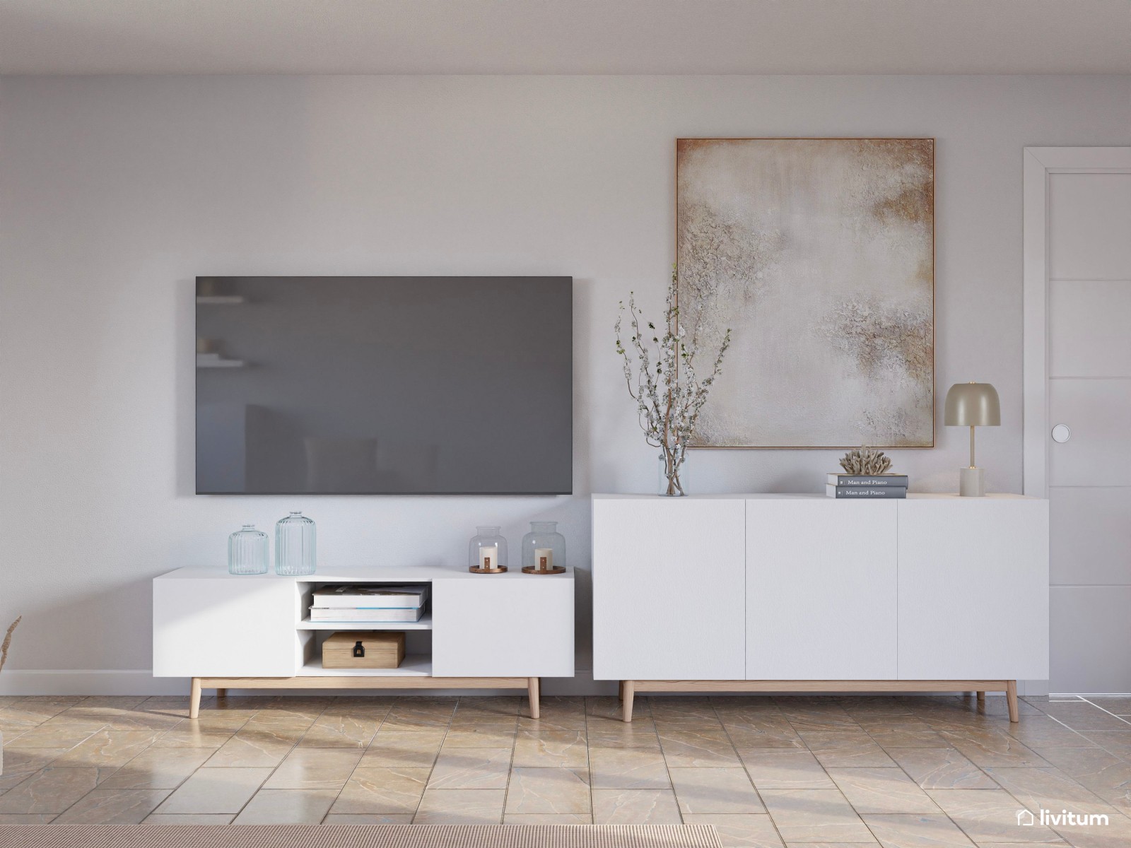 Salón comedor Total White con matices en beige