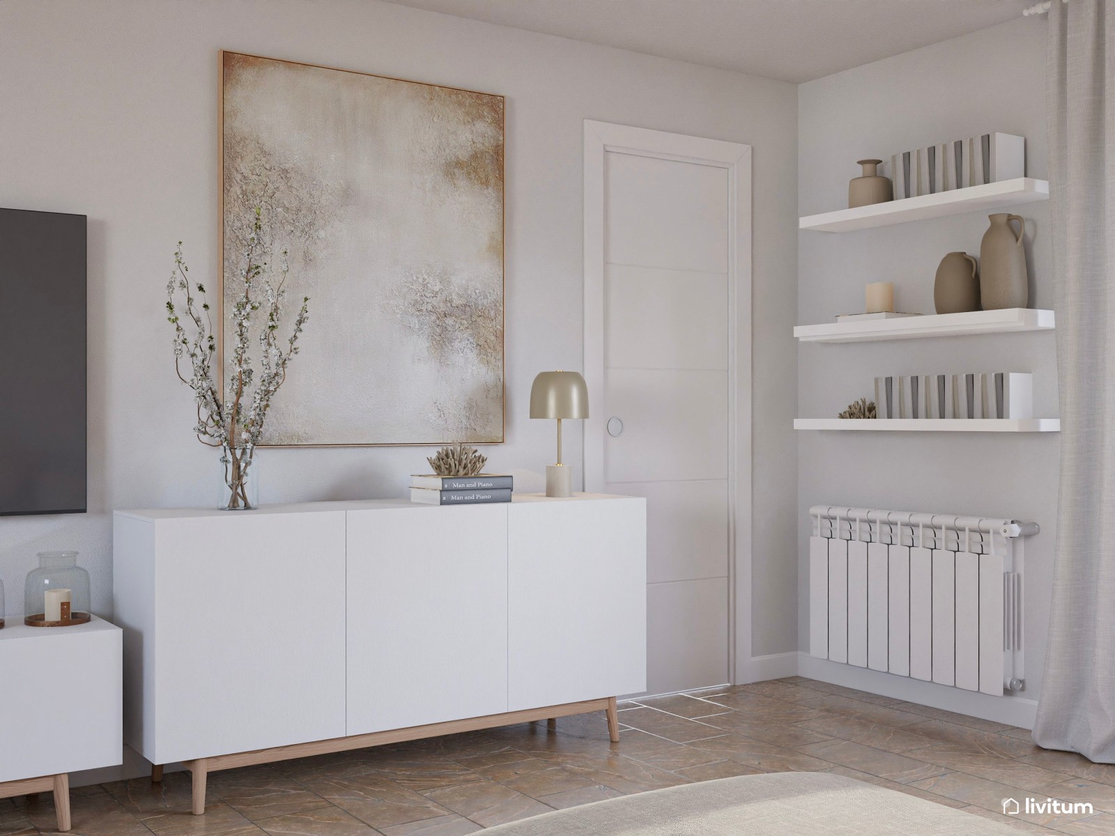 Salón comedor Total White con matices en beige