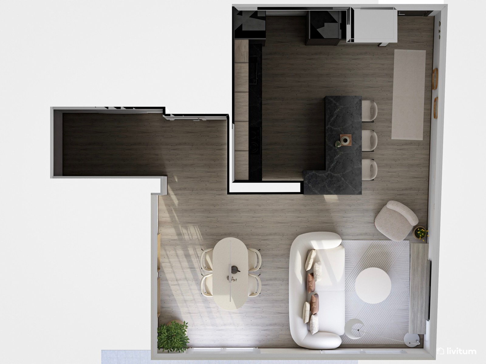 Salón con muebles curvos: suavidad y elegancia minimalista