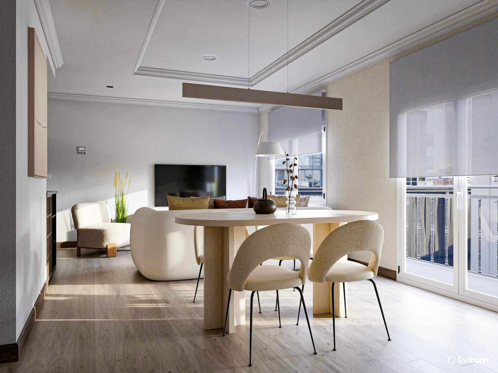Salón con muebles curvos: suavidad y elegancia minimalista