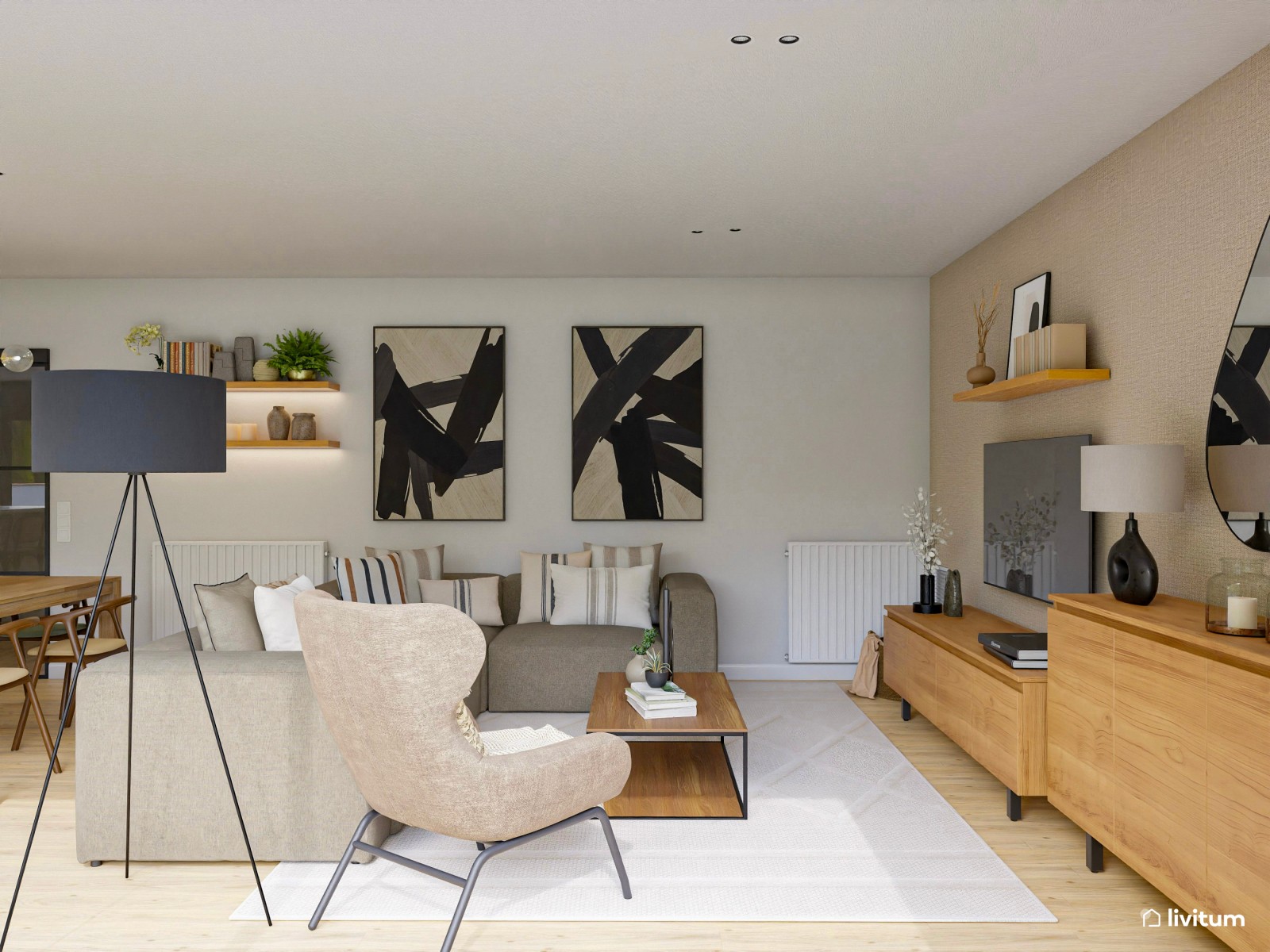  Salón contemporáneo con detalles artísticos muy elegantes