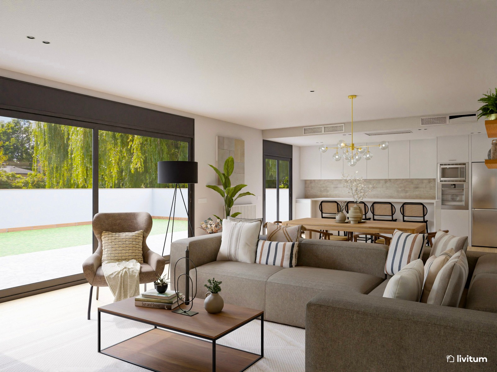  Salón contemporáneo con detalles artísticos muy elegantes