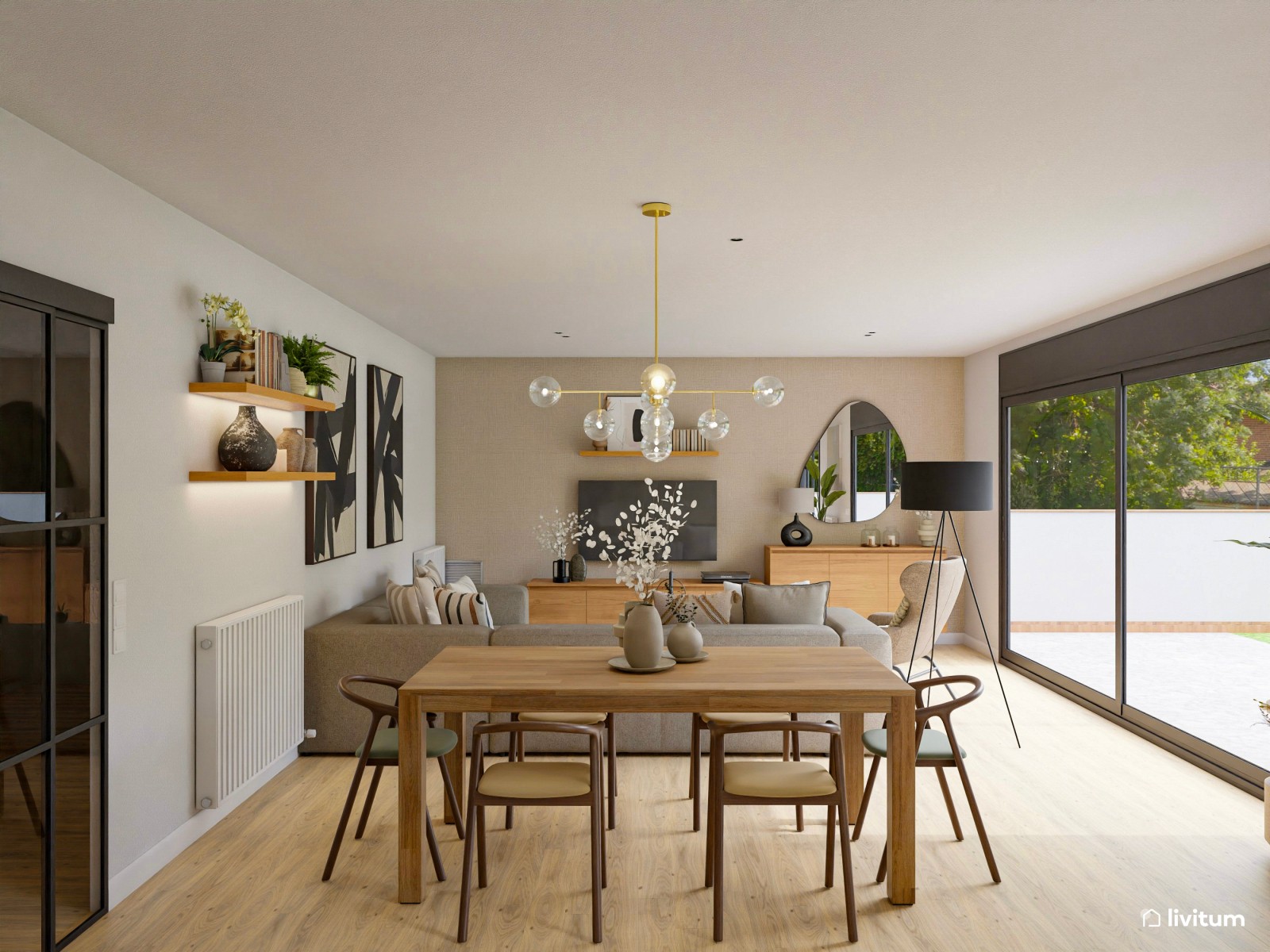  Salón contemporáneo con detalles artísticos muy elegantes