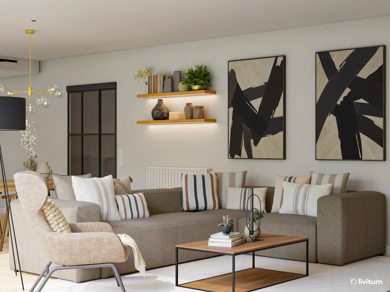  Salón contemporáneo con detalles artísticos muy elegantes