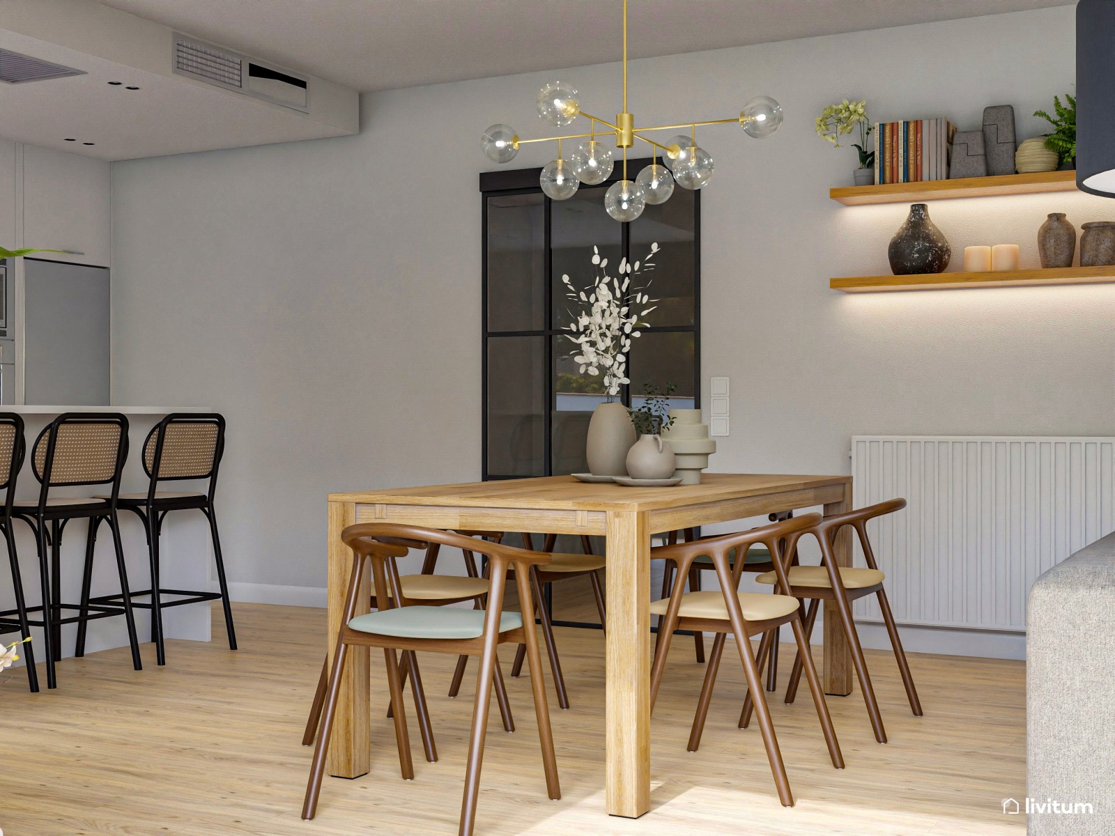  Salón contemporáneo con detalles artísticos muy elegantes